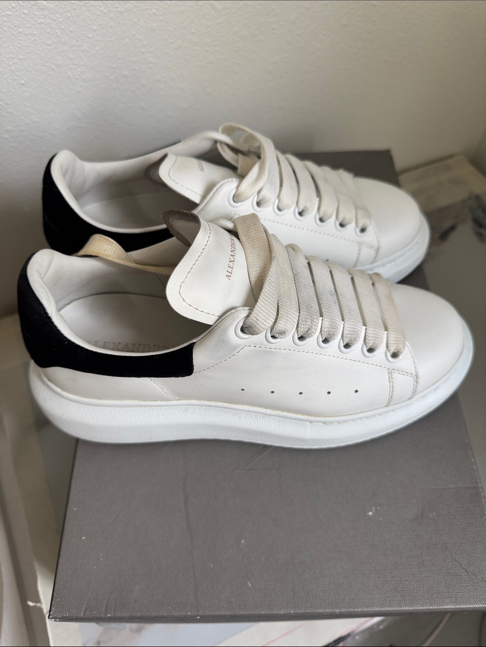 Alexander McQueen White Sneakers with Black Heel Tab